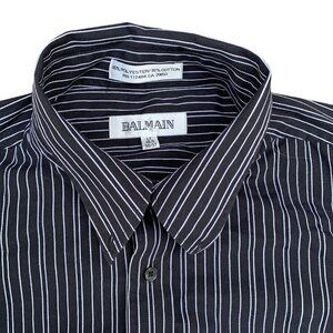 Rare Balmain Paris Dress Shirt Large Black White Stripe